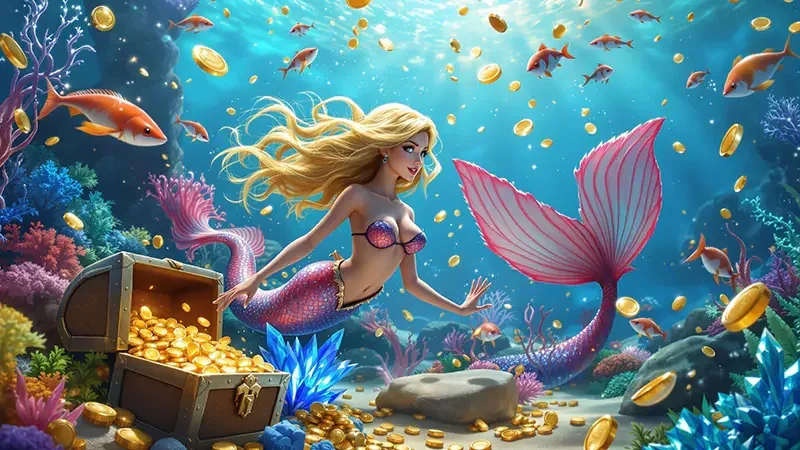 Permainan tembak ikan dengan target laut berwarna di layar