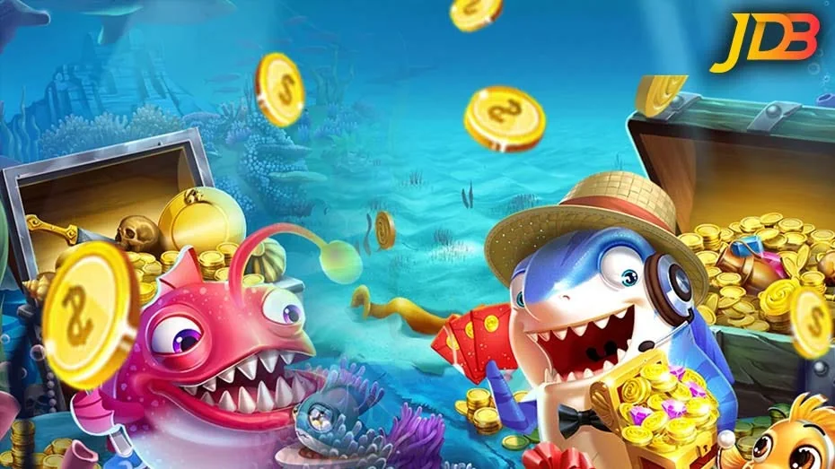 Layar permainan arcade tembak ikan bertema laut